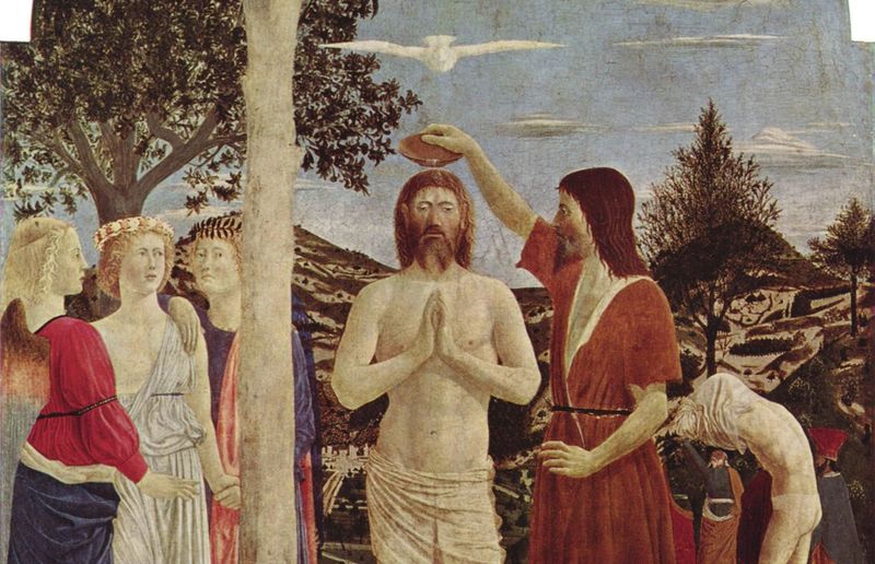 Piero della Francesca, 1446-50, Taufe Christi, Holz, 168 x 116 cm, um London, National Gallery