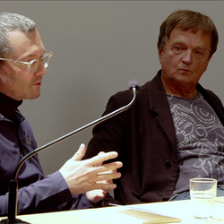 Doppelte Gäste: Thomas Ballhausen und Ferdinand Schmatz – 500 mg Orpheus Forte. | 17. November 2023 | Einführung: Barbara Rauchenberger  | Moderation des Gesprächs: Helwig Brunner. Foto: J. Rauchenberger