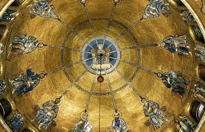 Pfingsten mit Hetoimasia, Kuppelmosaik, Ende 12. Jh., Venedig, S. Marco