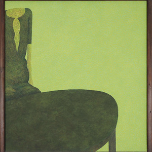 SCHWARZ Hannes, Figur und Tisch, 1974, 95x80 cm, ?l auf Leinwand, K?nstlerrahmung, KULTUMUSEUM Graz, Sammlung WolfWN: 61007