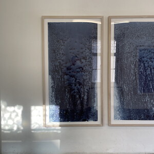 Wilhelm Scheruebl Minusaquarelle VI-IX, 2014  Indigo auf Papier  Indigo und Violett auf Papier  150x75 cm  Gerahmt 167x92 cm 