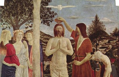 Piero della Francesca, 1446-50, Taufe Christi, Holz, 168 x 116 cm, um London, National Gallery