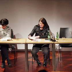 Literatur Hotel: Gundi Feyrer und Dieter Sperl.Einführungen: Alexandrea Millner und Paul Pechmann, Gespräch: Alexandra Millner, KULTUM [Cubus|, 6.11.2024, Foto: J. Rauchenberger