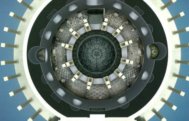 Rom, S. Costanza, Mausoleum der Constantia. Mitte 4. Jh., 3-D-Rekonstruktion des Geb?udequerschnitts. Vom Gew?lbe aus gesehen