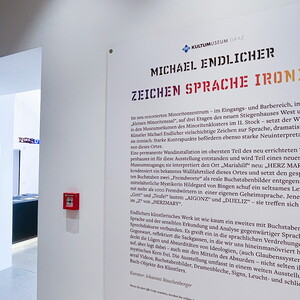 Ausstellungsansicht: Michael Endlicher: ZEICHEN SPRACHE IRONIE, KULTUM Graz, 11. Mai bis 13. Juli 2024, Kurator: Johannes Rauchenberger
