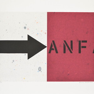 Peter Angerer: „Anfang“, Grafikunikate, Flachdruck, Schablonendruck, Schablonentext, 30cm x 40cm (Papier), 2020