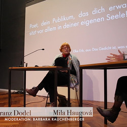 Der doppelte Gast: Franz Dodel - Mila Haugov?: 'Mit der Zeit wird selbst ein Papagei vermutlich'. Moderation: Barbara Rauchenberger KULTUM, 22.10.2020 Foto: KULTUM/Andrea Hopper