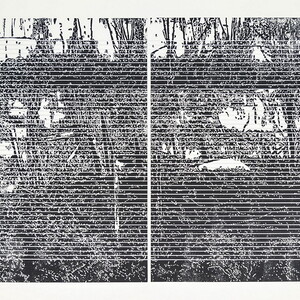 Peter Angerer: „Gstettn“, Foto,1988, Radierungen, 2004/21, Hochdrucke/Schablonentext, Zeichnung, 2020-23