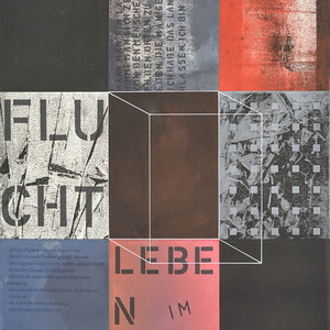 Peter Angerer, Installation 'Flucht', 2017–2022Grafikserie, Fotos, Schablonenschrift