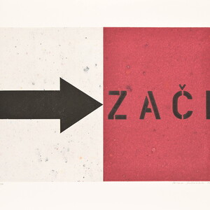 Peter Angerer: „Anfang“, Grafikunikate, Flachdruck, Schablonendruck, Schablonentext, 30cm x 40cm (Papier), 2020