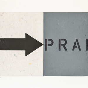 Peter Angerer: „Anfang“, Grafikunikate, Flachdruck, Schablonendruck, Schablonentext, 30cm x 40cm (Papier), 2020