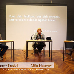 Der doppelte Gast: Franz Dodel - Mila Haugov?: 'Mit der Zeit wird selbst ein Papagei vermutlich'. Moderation: Barbara Rauchenberger KULTUM, 22.10.2020 Foto: KULTUM/Johannes Rauchenberger