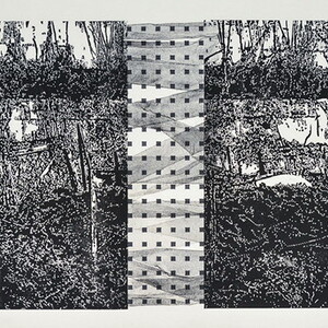 Peter Angerer: „Gstettn“, Foto,1988, Radierungen, 2004/21, Hochdrucke/Schablonentext, Zeichnung, 2020-23