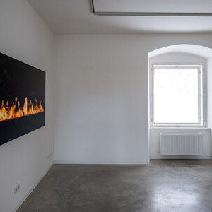Julia Bornefeld* 1963 in Kiel (DE), lebt in Brunneck (IT), The Burning Supper, 2012, UltraSecM, Belichtung Kodak premier, Museumsglas, 104 x 200 cm, Courtesy Galerie Elisabeth & Klaus Thoman Innsbruck, KULTUMUSEUM Graz, aus: reliqte, reloaded: Zu