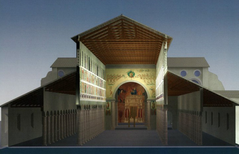 San Paolo fuori le mura. 3D-Rekonstruktion des Querschnitts vor dem Brand im Jahr 1823.