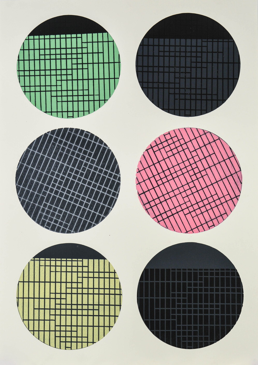 Peter Angerer: Systems, 2020, 101 Grafiken (Hochdruck, Flachdruck, Zeichnung, Schablonenschrift), je 70x50cm, Unikate 