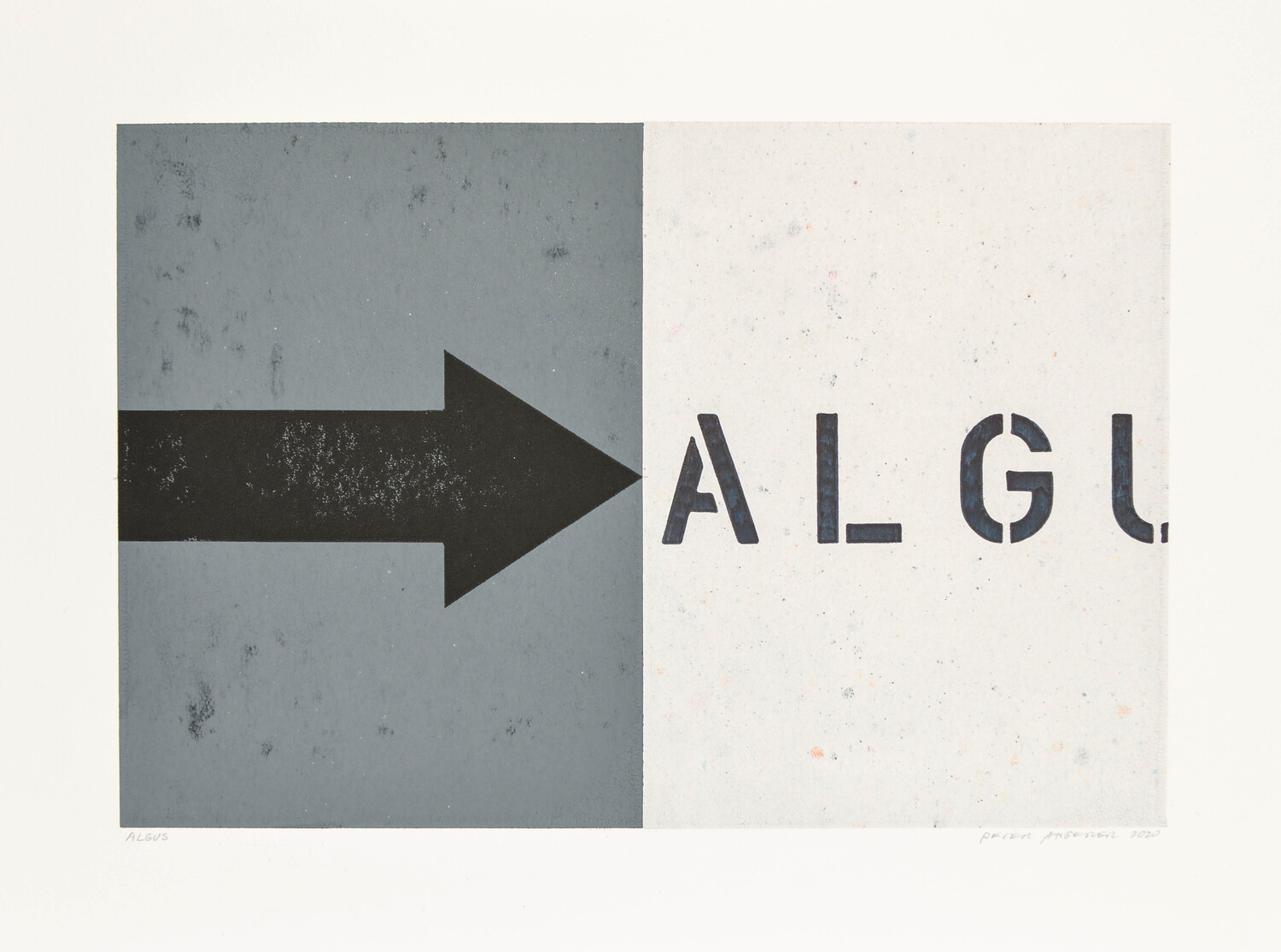 Peter Angerer: „Anfang“, Grafikunikate, Flachdruck, Schablonendruck, Schablonentext, 30cm x 40cm (Papier), 2020