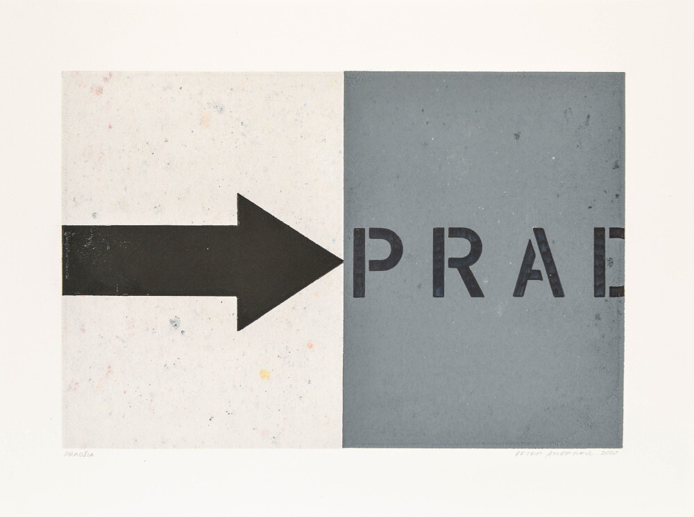 Peter Angerer: „Anfang“, Grafikunikate, Flachdruck, Schablonendruck, Schablonentext, 30cm x 40cm (Papier), 2020