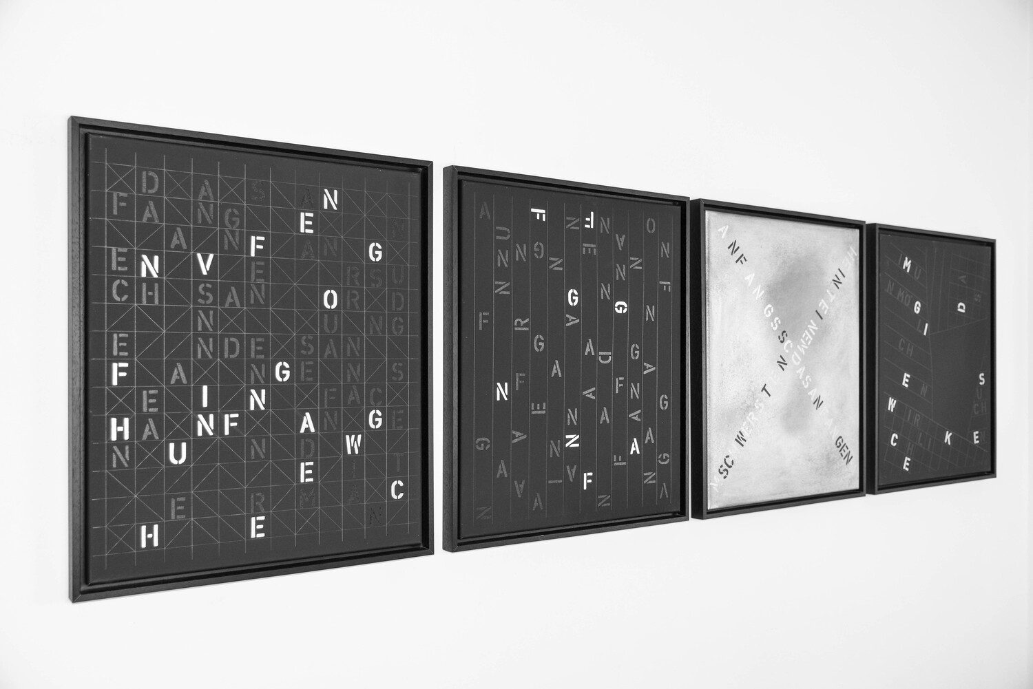 Peter Angerer: „Anfang“, Grafikunikate, Flachdruck, Schablonendruck, Schablonentext, 30cm x 40cm (Papier), 2020